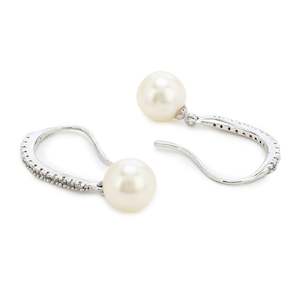 Earring: Glass Pearl Drop Hoop Earrings