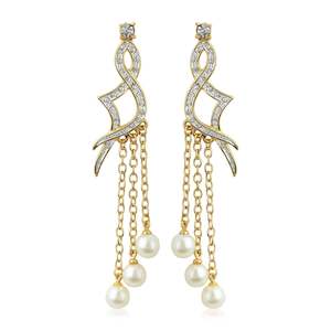 Hanging Glass Pearl Diamante Earrings