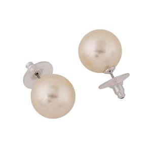Estele Rhodium Plated Sparkling Cream Glass Pearl Stud Earrings for Women