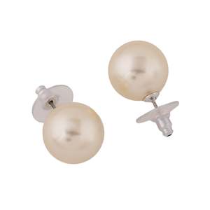 Earring: Estele Rhodium Plated Sparkling Cream Glass Pearl Stud Earrings for Women