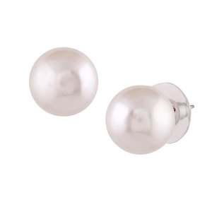 Estele Rhodium Plated Charming White Glass Pearl Stud Earrings for Women