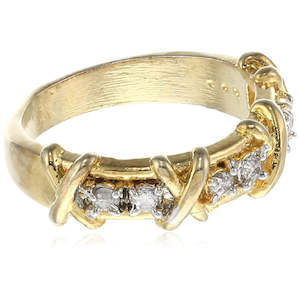 Finger Ring: Estele  gold plated fancy band type ring with American diamond for women (non adjustble)