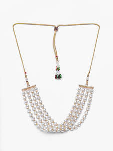 Necklace: Estele - Classic White Glass Pearl Four Line Universal Choker