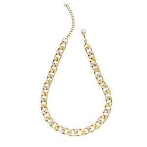 Estele Gold Plated Attractive Cuban Necklace with Crystals for Men & Women