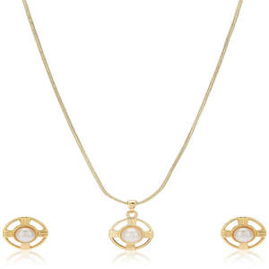 Estele 24 Kt Gold Plated Glass Pearl Button Chain Necklaces