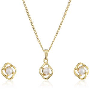 Necklace Set: Estele Trendy and Fancy Gold Plated Glass Pearl Pendant Set for Women