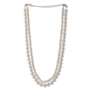 Estele Rhodium Plated Stunning Double Line Glass Pearl Necklace Set for Women
