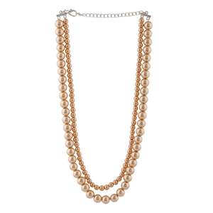 Necklace Set: Estele Rhodium Plated Beautiful Double Line Glass Pearl Necklace Set for Women