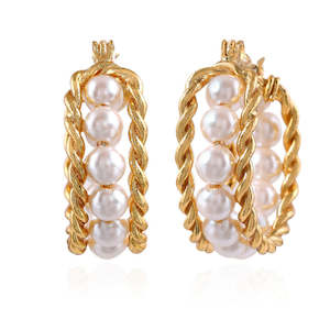 Diamante Collection: Estele Gold Plated Sparkling Earrings with Pearls for Women