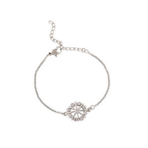 Diamante Collection: Estele Rhodium Plated Flower Shaped Bracelet With Crystals For Men & Women