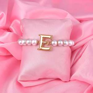 Letter Collection: Estele Rose Gold Plated Elegant "E" Letter Glass Pearl Bracelet for Women