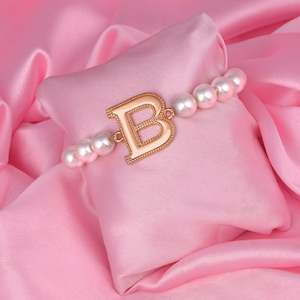 Letter Collection: Estele Rose Gold Plated Beautiful "B" Letter Glass Pearl Bracelet for Women