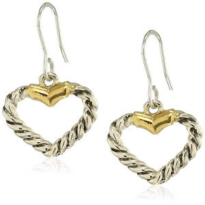 Lamore: Estele 24 Kt Oxidised gold and silver plated Rope Heart  Drop Earrings