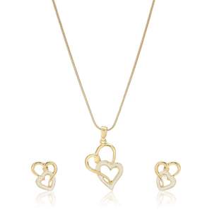 Lamore: Two Tone Plated Heart Shaped Lock Pendant With Earrings