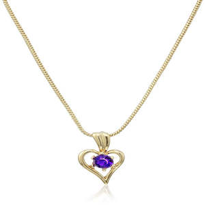 Lamore: Estele  24 CT Gold Plated Heart Shaped Pendant with Fancy Purple Austrian Crystals for Women
