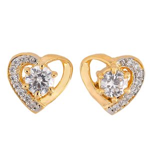 Lamore: Estele Gold Plated American Diamond Heart Shape D-sire Stud Earrings for women