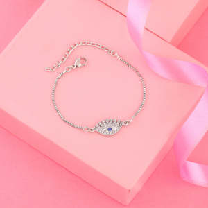 Estele Rhodium Plated Sacred Evil Eye Bracelet With Austrian Crystals For Men & Women
