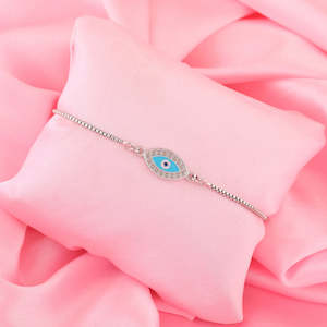 Evil Eye: Estele Rhodium Plated Spiritual Evil Eye Bracelet With Austrian Crystals & Enamel For Men & Women