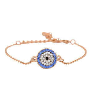 Evil Eye: Estele Coin Evil Eye Rose Gold Bracelet Using Austrian Stones (adjustable)