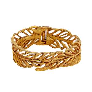 Legacy: Traditional antique gold plated sweet cherry leaf cuff bracelet