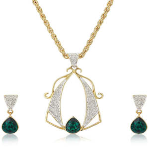 Estele 24 Kt Gold Plated Drop with Fancy Austrian Crystal Chain Necklace Set for Women
