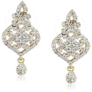 Legacy: Estele Gold  Plated American Diamond Luxurious Damask  Drop Earrings for women