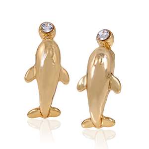 9 To 5: Gold Plated Opal Dolphins Stud Earrings