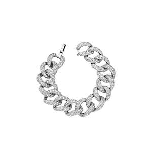 Cuban Chain: Estele Rhodium Plated Stylish Cuban Bracelet with Crystals for Women