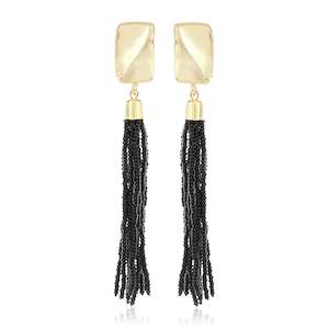 Black Beaded Tassel Earring