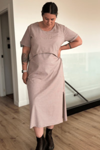 Products: Tan Stripe Breastfeeding Dress