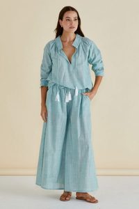 Tatum Wide Leg Pant – Green Stripe - Estilo Boutique