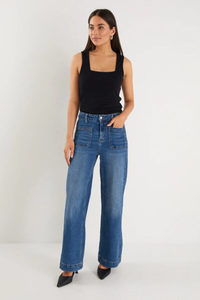 Zoey Petite High Rise Wide Leg Pocket Jean – Marine Blue - Estilo Boutique