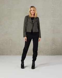 Jackets: Plain Biker Jacket - Slate Green