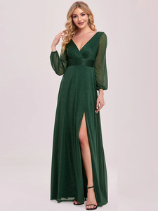 Ball Gowns – Etcetera Bridal: Long sleeve glitter w/split EFEP00739 Green