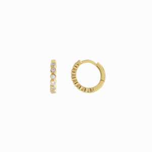 The Diamond Bezel Huggies -14K