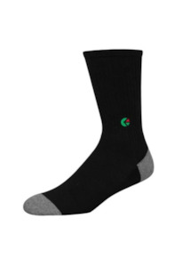 Boys Socks: Boys Black Crew Sock - Green Logo