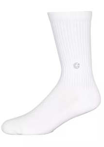 All Socks: Mens White Crew Socks - Silver Logo