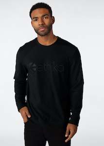 Mens Pullovers Hoodies: Mens Premium Embroidered Crew Neck - Black