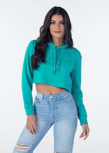 Womens Pullovers Hoodies: Womens Cropped Hoodie - Teal
