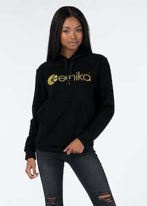 Womens Pullovers Hoodies: Womens Embroidered Hoodie - Black / Gold
