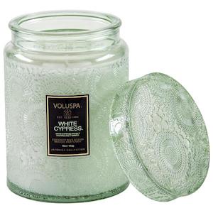 Home: Voluspa Candle White Cypress - Glass Lid