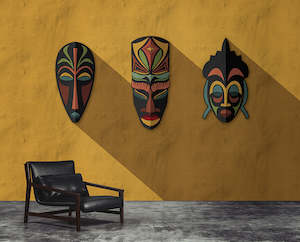 Designer Wall Murals: Walls by Patel 3 - Zulu Masks Yellow