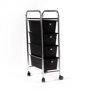 Storage Trolley (Chrome) 4 drawer small (black)