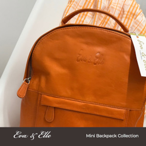 Backpacks: Mandarin Orange - Leather Mini Backpack