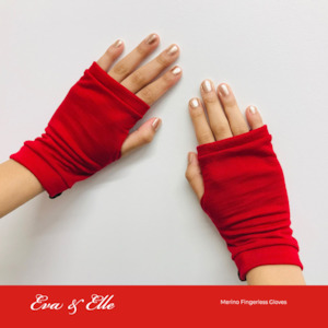 Accessories: Merino Fingerless Gloves in Red