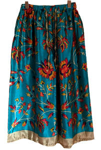 Pants Tops: Floral Elastic Pants in Bluish Green colour