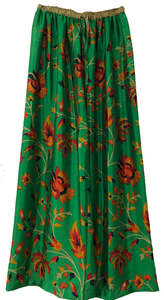 Pants Tops: Floral Elastic Pants in grassy green