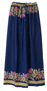 Pants Tops: Floral Elastic Pants in royal blue