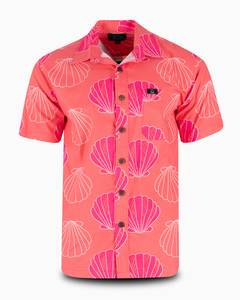 Red: Eveni Pacific Men's Classic Elei Shirt- Rejuvenate Coral