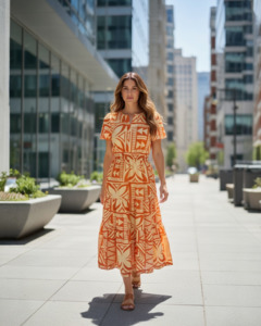 Koko Pacific 1: Koko Pacific Ladies Dress Sunset Tapa